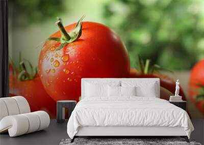 Pile of fresh ripe tomatoes, closeup view Wall mural