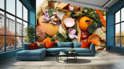 Pile of organic waste for composting as background, closeup Wall mural