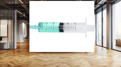 Plastic syringe with medicament on white background. Medical care Wall mural