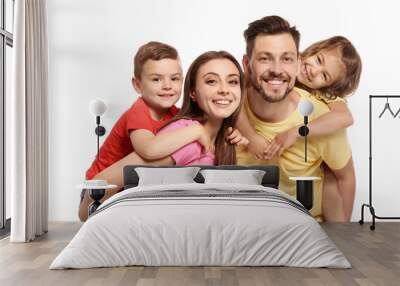 Portrait of happy family with children on white background Wall mural