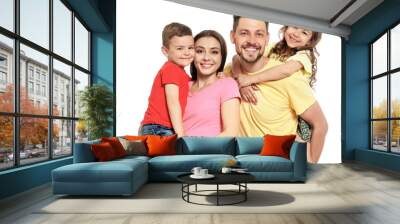 Portrait of happy family with children on white background Wall mural