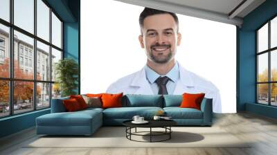 Portrait of smiling doctor on white background Wall mural