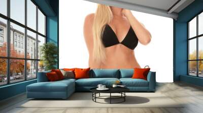 Pretty young woman wearing stylish bikini on white background Wall mural