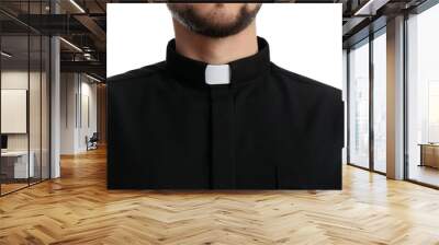 Priest wearing cassock with clerical collar on white background, closeup Wall mural