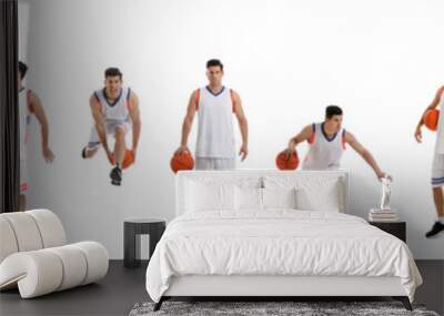 Professional sportsman playing basketball on white background, collage. Banner design Wall mural