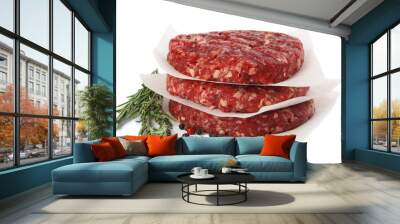 Raw meat cutlets for burger isolated on white Wall mural