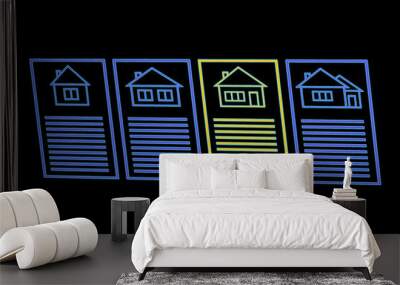 Real estate. Illustration of houses and description on black background Wall mural