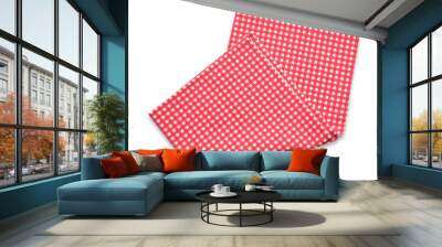 Red checkered picnic tablecloth isolated on white, top view Wall mural