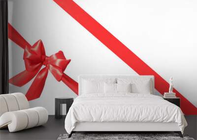 Red satin and bow on white background Wall mural