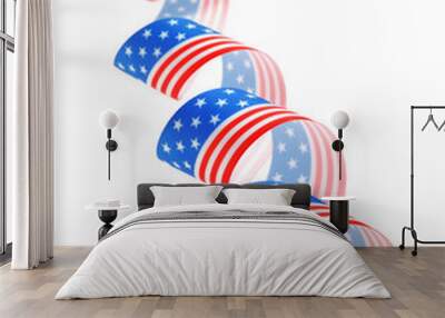 Ribbon with American flag pattern isolated on white Wall mural