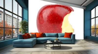 Ripe juicy red apple with bite mark on white background Wall mural