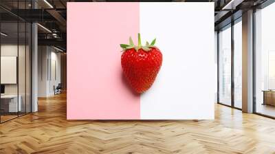 Ripe strawberry on color background, top view Wall mural