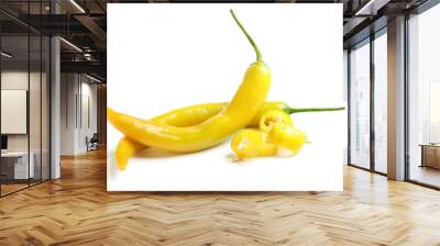 Ripe yellow hot chili peppers isolated on white Wall mural