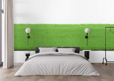 Rolled artificial grass carpet on white background. Exterior element Wall mural