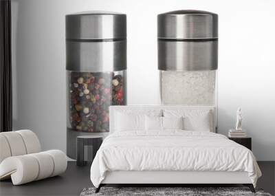 Salt and pepper mills isolated on white Wall mural