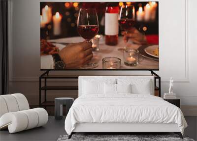 Scene of romantic movie on TV in room Wall mural