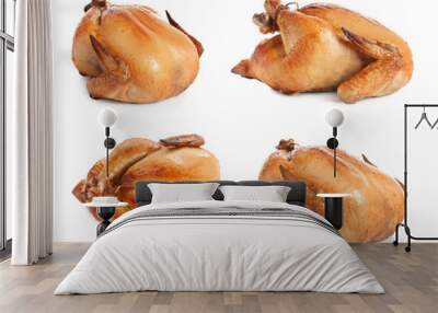 Set of delicious roasted turkey on white background Wall mural