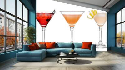 Set of different delicious cocktails on white background Wall mural