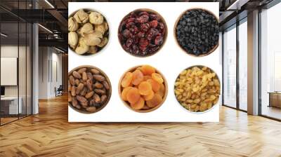 Set of different dry fruits on white background, top view. Banner design Wall mural