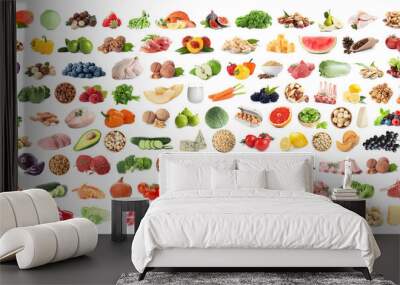 Set of different food on white background. Banner design Wall mural