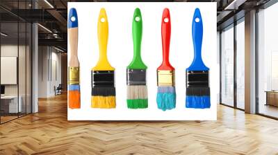 Set of different paint brushes on white background Wall mural