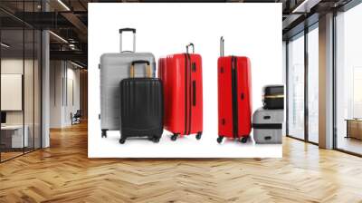 set of different suitcases for travelling on white background Wall mural