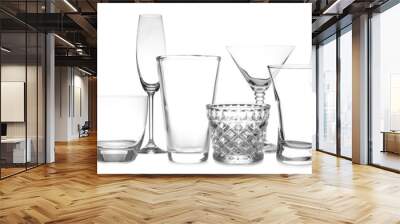 Set of empty glasses on white background. Banner design Wall mural