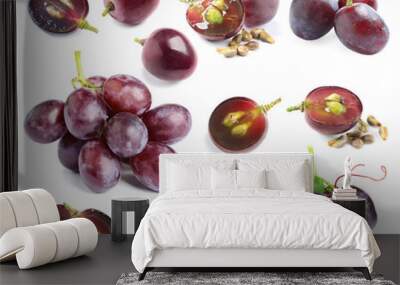 Set of fresh ripe grapes on white background Wall mural