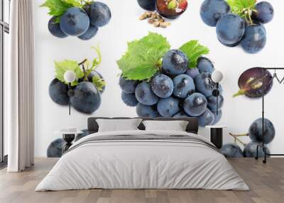 Set of fresh ripe grapes on white background Wall mural