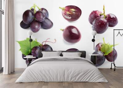 Set of fresh ripe grapes on white background Wall mural