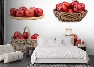 Set of fresh ripe red apples on white background Wall mural