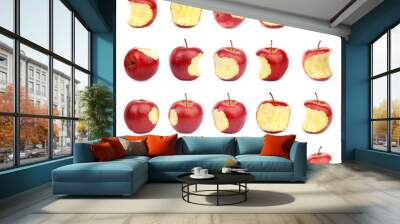 Set of fresh ripe red apples on white background Wall mural