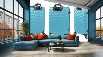 Set of light blue suitcase on white background, view from different sides Wall mural