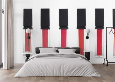 Set of liquid lipstick tubes on white background Wall mural