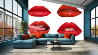 Set of mouths with beautiful make-up isolated on white. Red lipstick Wall mural