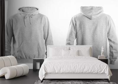 Set of stylish hoodie sweater on white background, front and back view. Space for design Wall mural