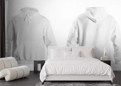 Set of stylish hoodie sweater on white background, front and back view. Space for design Wall mural