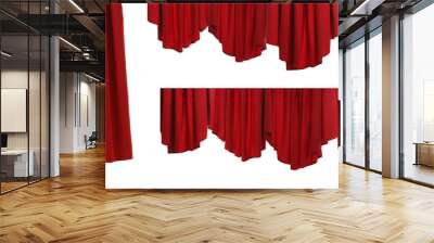 Set with beautiful red curtains on white background. Banner design Wall mural