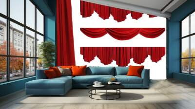 Set with beautiful red curtains on white background Wall mural