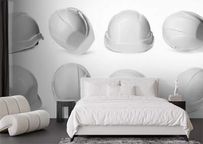 Set with construction safety hardhat on white background. Banner design Wall mural