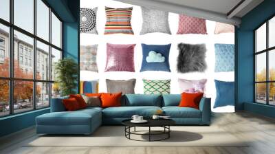 Set with decorative pillows on white background Wall mural