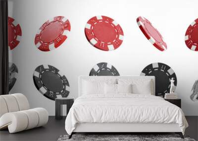 Set with different casino chips on white background. Banner design Wall mural