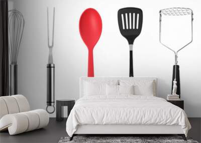 Set with different cooking utensils on white background, banner design Wall mural