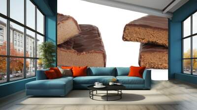 Set with different delicious protein bars on white background. Banner design Wall mural