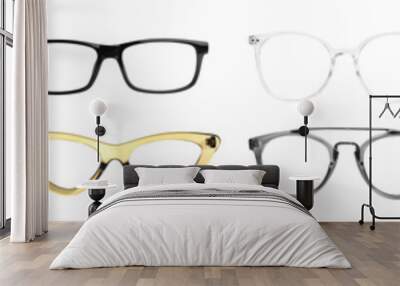 Set with different eyeglasses isolated on white Wall mural