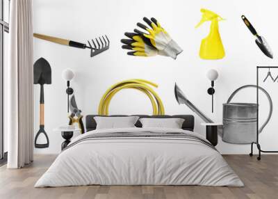 Set with different gardening tools on white background. Banner design Wall mural