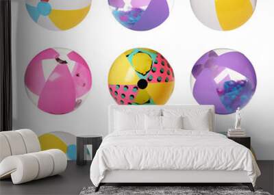 Set with different inflatable beach balls on white background Wall mural