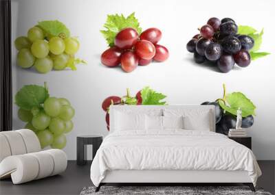 set with different ripe grapes on white background Wall mural