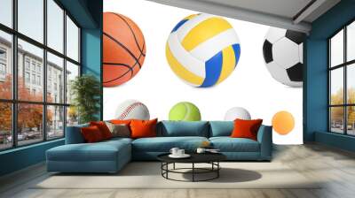 Set with different sport balls on white background Wall mural