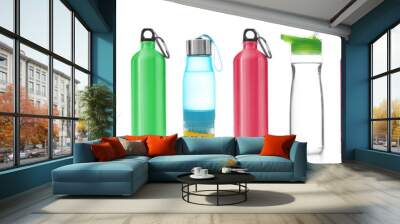 Set with different sport bottles on white background Wall mural